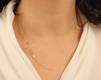 14K Solid Gold Sideways Initial Necklace - 14K Initial Necklace - Initial Jewelry - Mom Gift, Tiny Letter - Tiny Initial Necklace