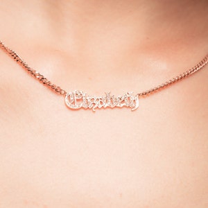 Pavé Name Necklace with Bold Curb Chain - Name Necklace With CZ Stone - CZ Diamond - Pave Stone Initials - Personalized Name Necklace