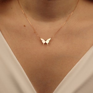 Butterfly Necklace, Initial Necklaces, Gold Butterfly Necklaces, Solid Gold Butterfly Pendant, Butterfly initial Necklace, Mothers day gift image 3