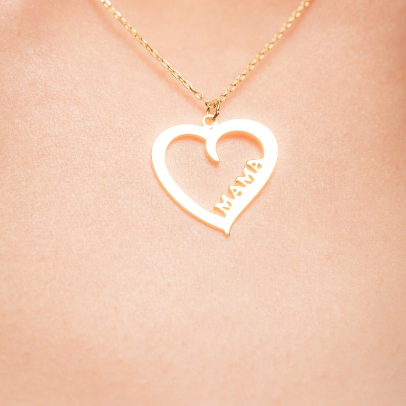 Heart Name Necklace Dainty Heart Necklace Name Necklace Silver Heart Necklace Gold Heart Necklace Mama Necklace Mothers day gift image 5