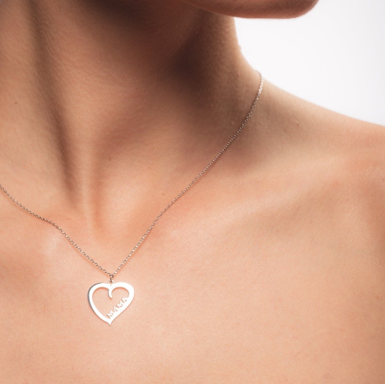 Heart Name Necklace Dainty Heart Necklace Name Necklace Silver Heart Necklace Gold Heart Necklace Mama Necklace Mothers day gift image 1