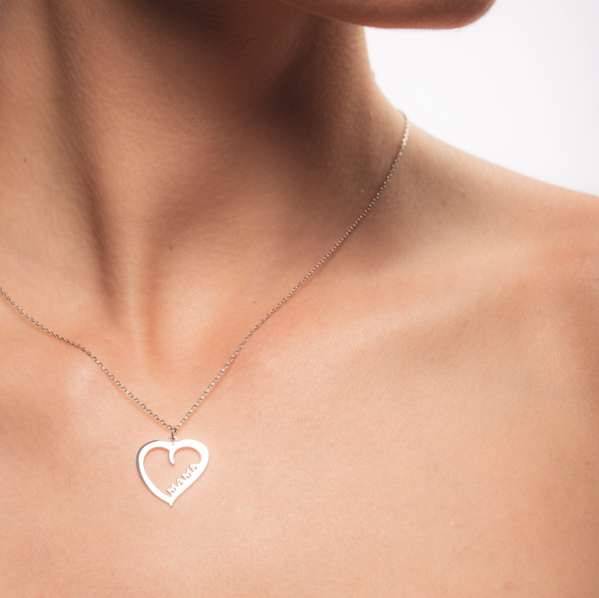 Heart Name Necklace - Dainty Heart Necklace - Name Necklace - Silver Heart Necklace - Gold Heart Necklace - Mama Necklace - Mothers day gift