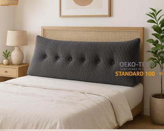 Upholstered corduroy headboard with a pocket