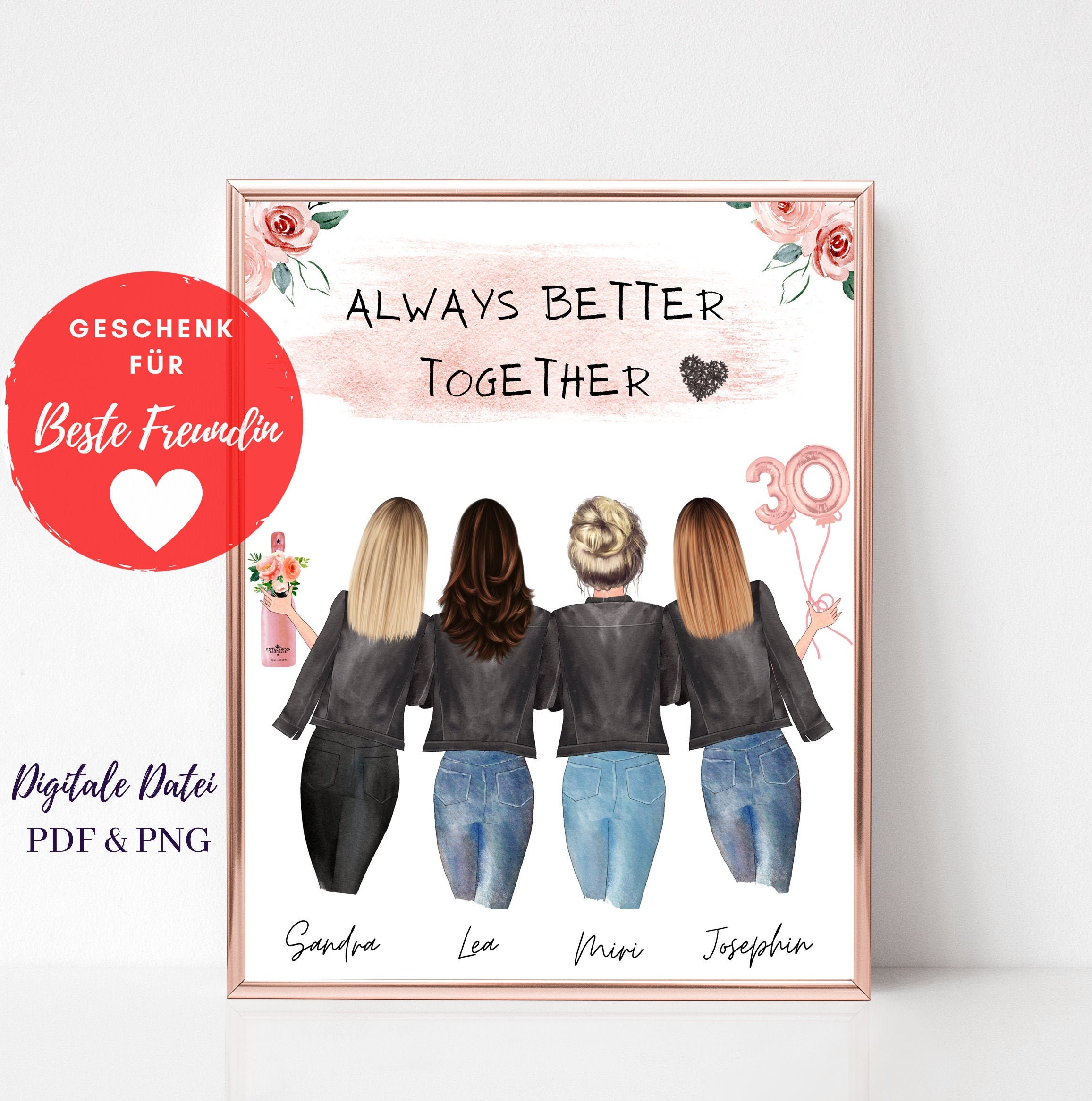 Beste Freundin 4 Personen Bild Geschenk 4 Freundinnen Poster Etsy