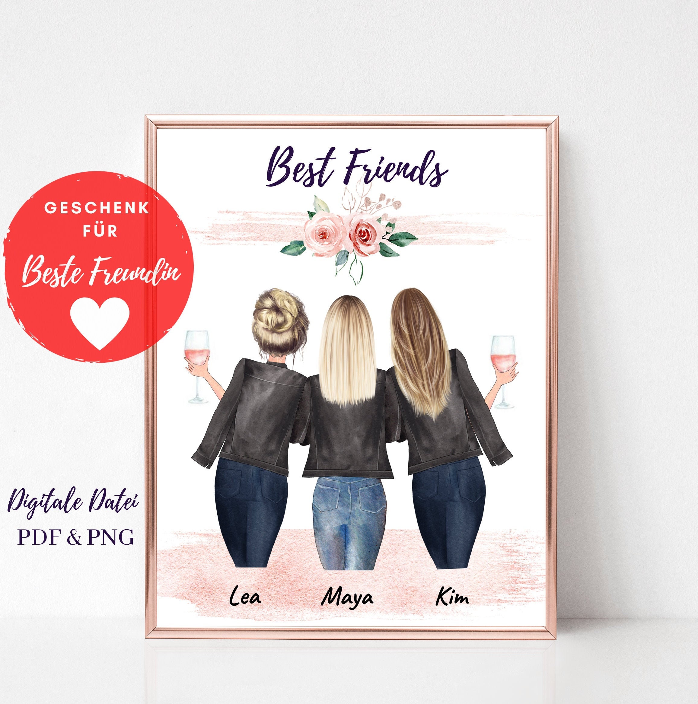 Beste Freundin Geschenk 3 Personen 3 Freundinnen Poster Etsy Norway