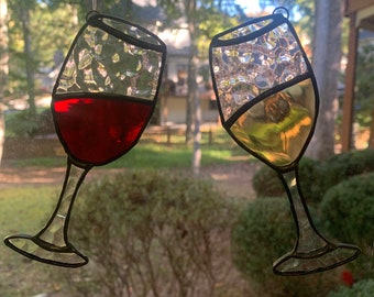 Stained Glass Wine Glass Suncatcher Red White Wine