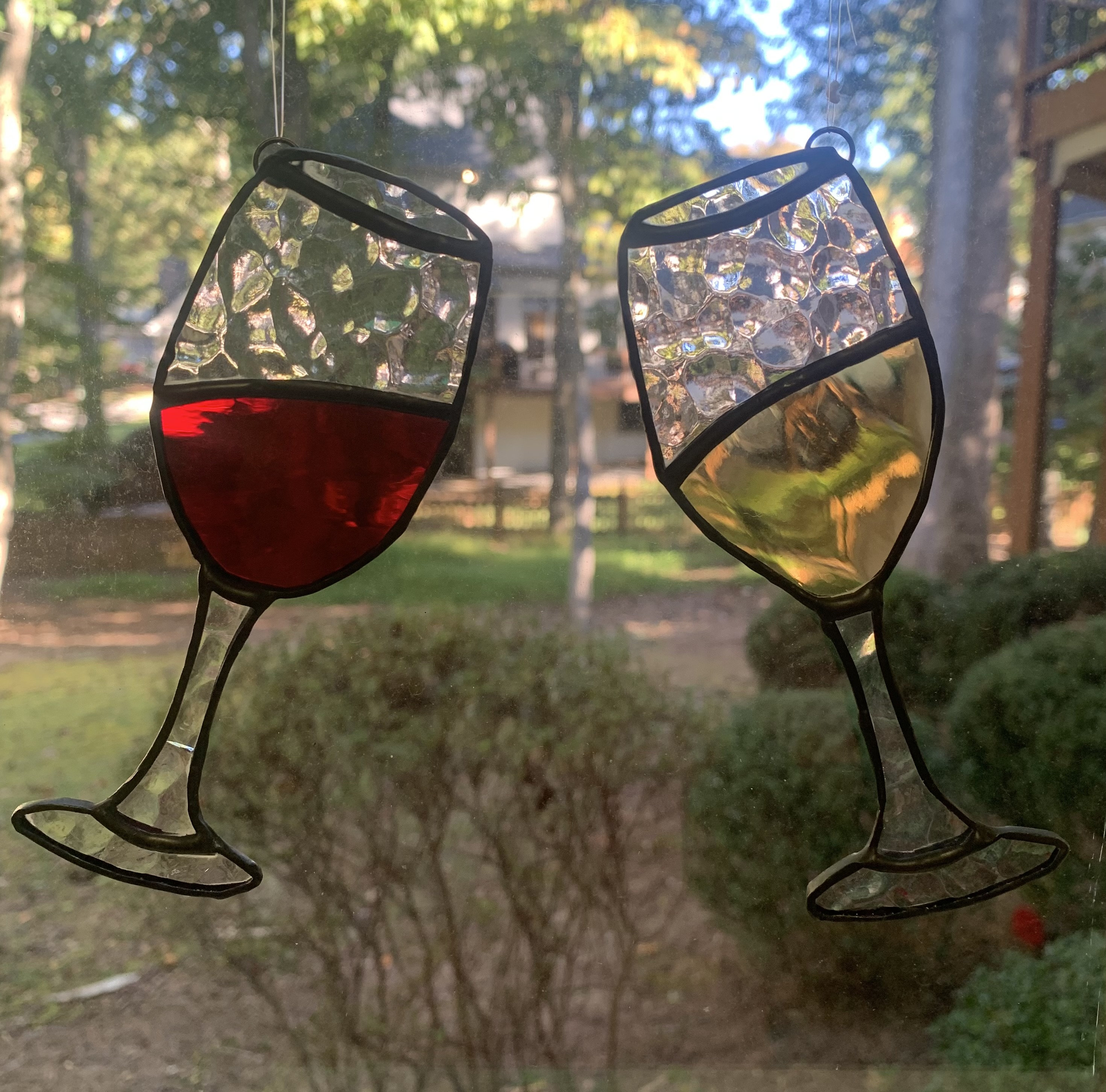 Stained Glass Wine Glass Suncatcher Red White Wine 