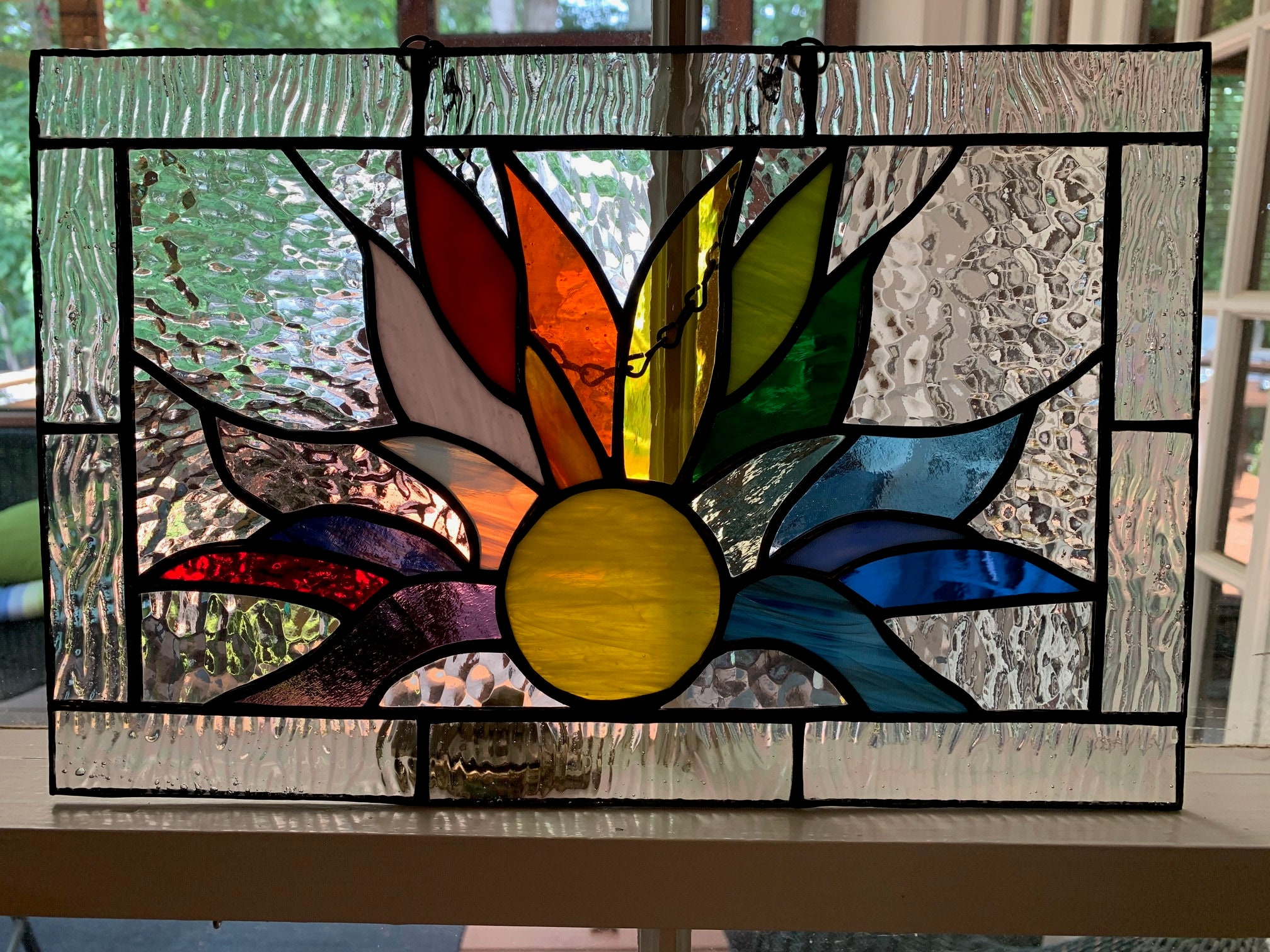 Sunrise sunset sunshine landscape sea Stained glass Panel hanging