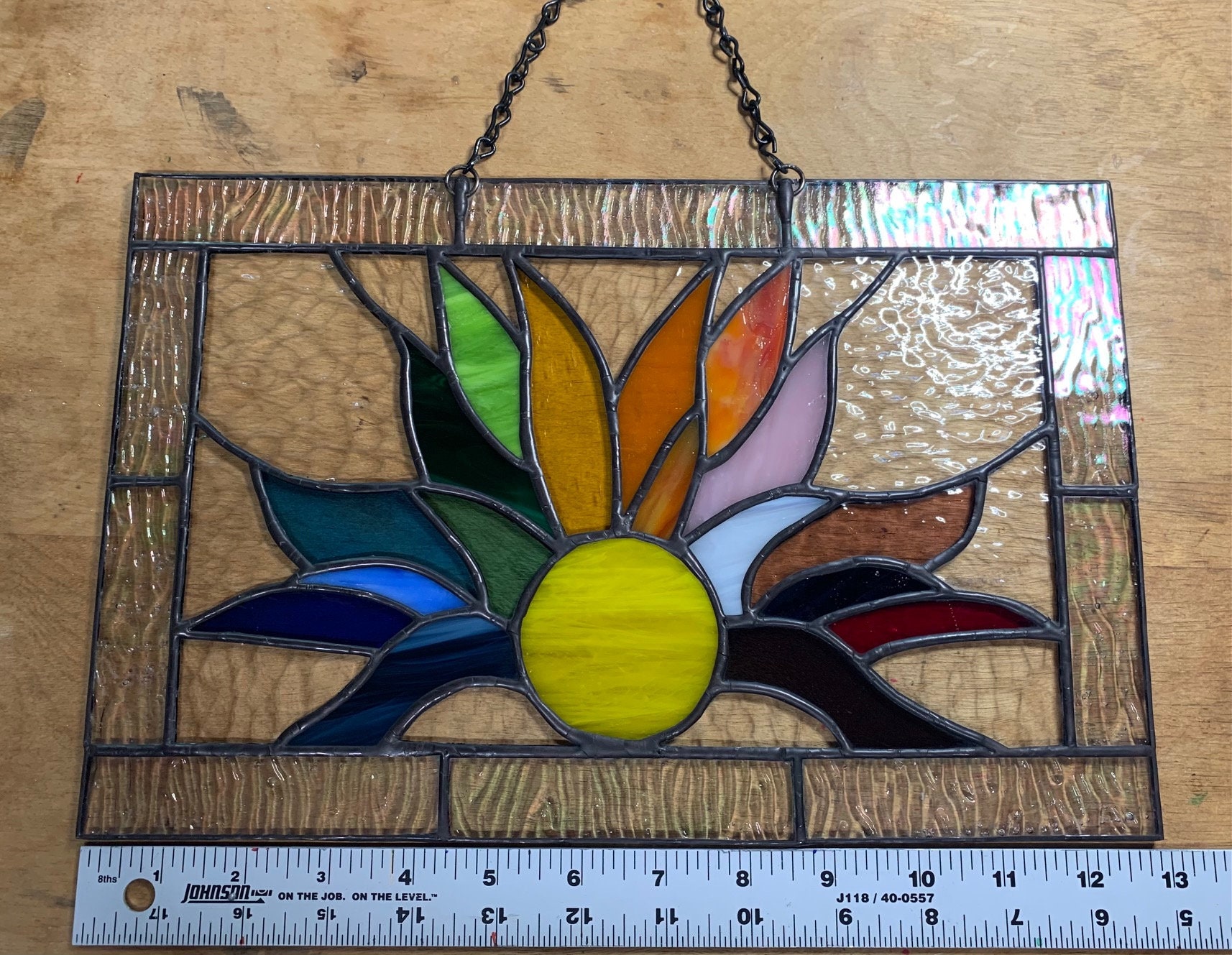 Stained Glass Sunburst Panel Window Hanging Sunset Sunrise Etsy