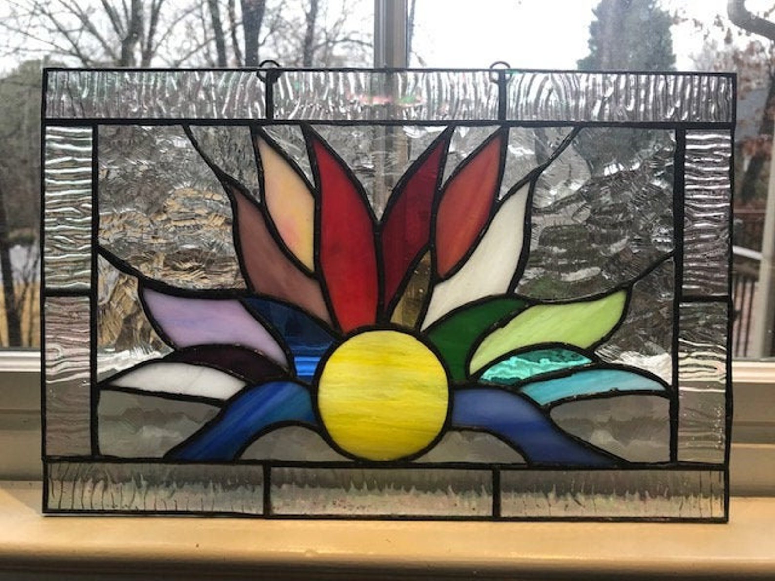 Stained Glass Sunburst Panel Window Hanging Etsy