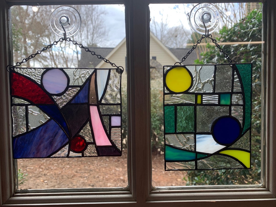 Geometric Stained Glass Suncatcher Modern Abstract Etsy