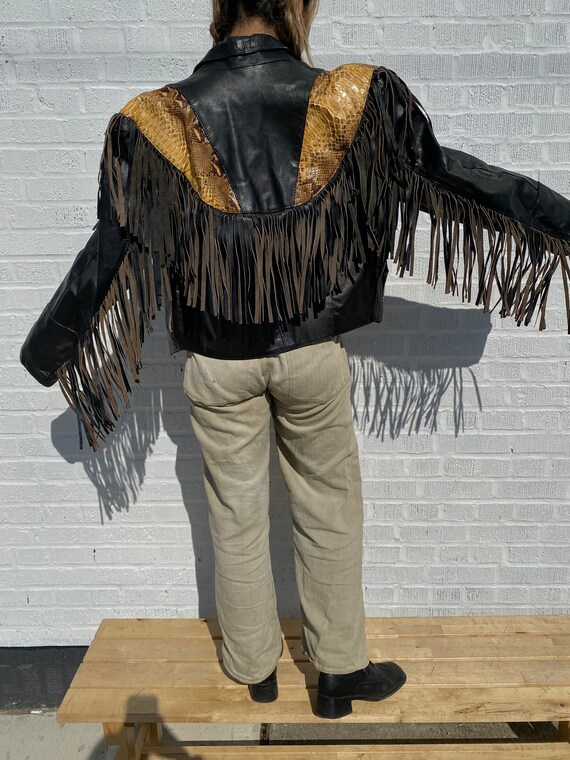 Vintage Leather Snakeskin Fringe Motorcycle Jacket