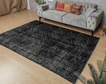Faded Black Turkish Living Room Rugs 2012111049 5/'7 x 8/'9 Overdye Dark Turkish Area Rug Black Simple deco Bedroom Rug