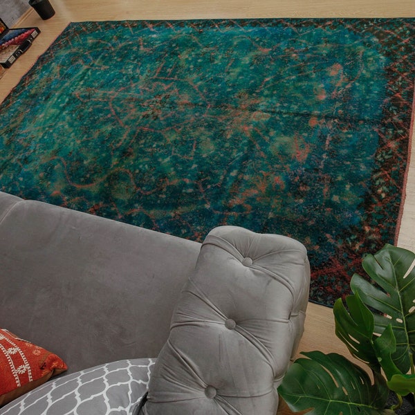 6x9 Overdyed Area Rug ,Multi Color Turkish Vintage Rug,Large Bedroom Rug , 5'11" x 9'4"   Living Room Rug 2108013093 b