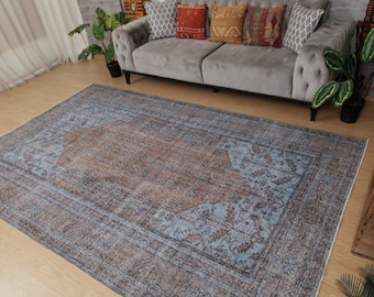 Wool Turkish Bed Plan Rug, 6'7" x 10'3" dining room carpet , 2403307439