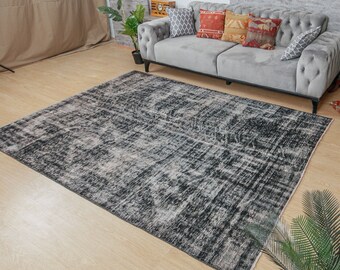 Alfombra vintage con efecto desgastado, estilo art déco oscuro, descolorida para sala de estar, 1,88 m x 2,68 m, 2103031805
