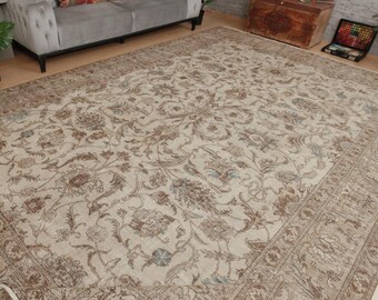 woven beige brown Living Room carpet  , 9'2" x 13'7" earthy color  vintage area rug  . 2212196087