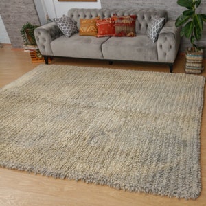 7x9 Natural Sheep Wool Boho Rug, simple living room rug, 6'9" x 9'4" Moroccan rug ,Handmade Area rug 200918454