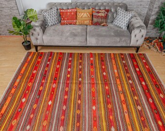 Livingroom kilim rug 5.3 x 11.2 ft zd3174 Striped kilim rug Turkish vintage kilim rug Kitchen decor Large rug Home decor Bohemian rug