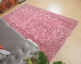 Deco Rug Boho Rug Muted Area Rug Wool Area Rug 5x6.5 Area Rug Vintage Area Rug Pink Turkish Rug Rug for Living Room Handwoven Rug