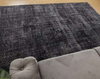 Faded Black Turkish Living Room Rugs 2012111049 5/'7 x 8/'9 Overdye Dark Turkish Area Rug Black Simple deco Bedroom Rug