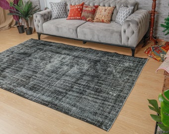 Faded Black Turkish Living Room Rugs 2012111049 5/'7 x 8/'9 Overdye Dark Turkish Area Rug Black Simple deco Bedroom Rug