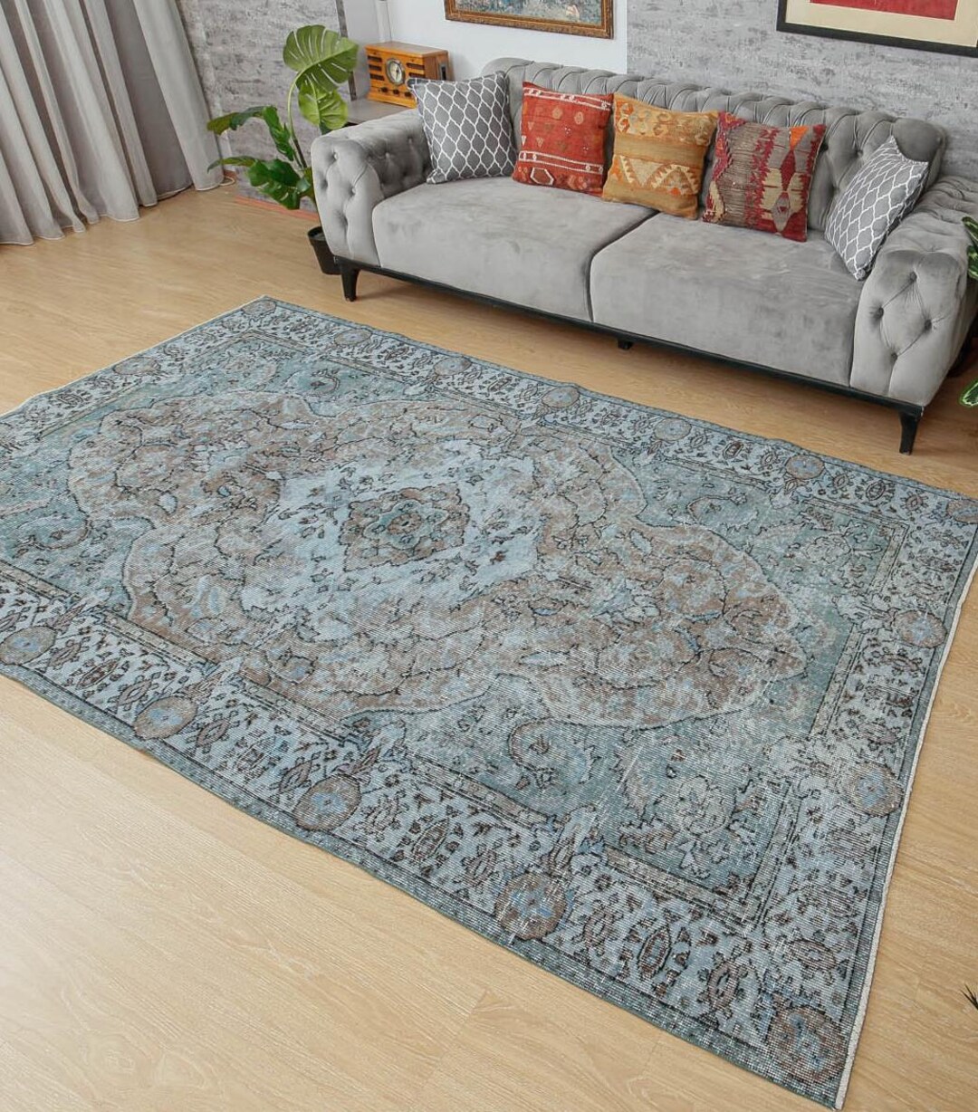 6x9 Faded Blue Handmade Area Rug ,5'6 6x9 Faded Blue Handmade Area Rug ,5'6