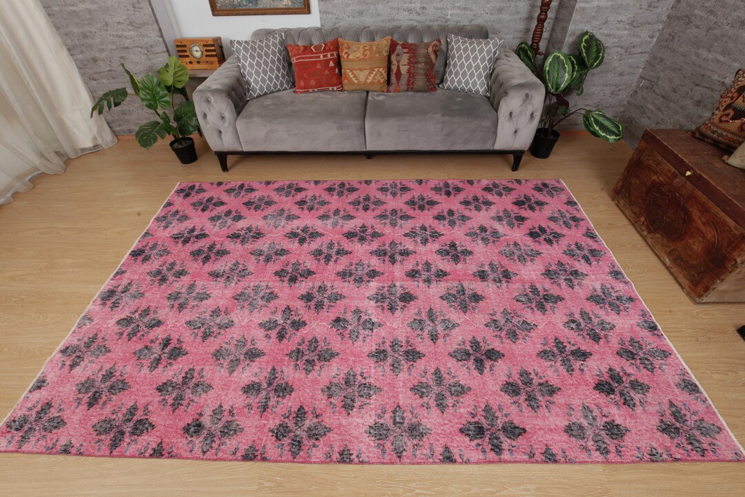 Handmade Pink Office Rug, Minimal Bed Plan Rug, Rug for Living Room, 6 ...