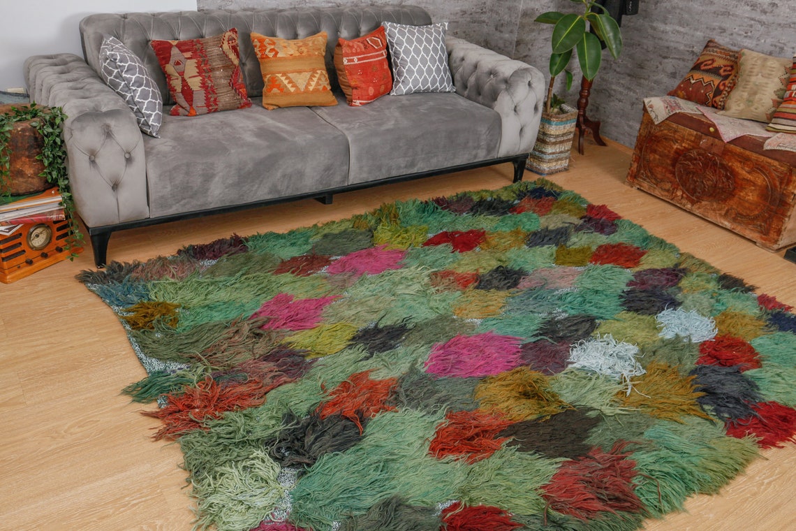6x8 Green Shaggy Tulu Rug Living Room Rug Moroccan Rug Etsy