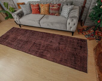 3'1" x 10' Hallway Runner Rug, Minimal Faded Turkish Runner Rug ,Minimal Deco Simple Pattern Hand knotted  Rug,  2106122635