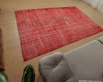 6x9 red rustic rug, distressed Turkish rug, 5'8" x 9'1" bed plan rug,2310127319