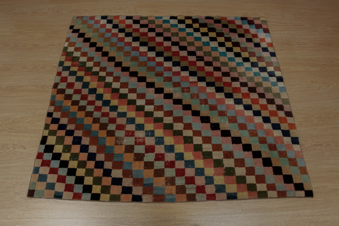 4x5 Unique Designed Rug, Rainbow Geometric Rug, 4'3