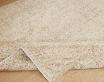 vintage beige brown dining room carpet , woven living room rug 5'9" x 9'11", 2503115964
