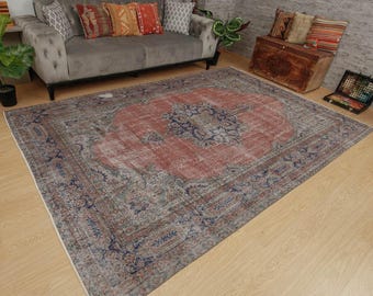 vintage living room  rug, Handmade bedroom carpet , 6'11" x 10'6" ,  2207245310