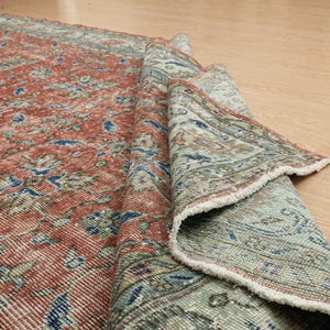 7x11 distressed Turkish rug, faded red teal rug, area rug, 7&#39;5&quot; x 11&#39;4&quot;  Boho Rug , 2505309458