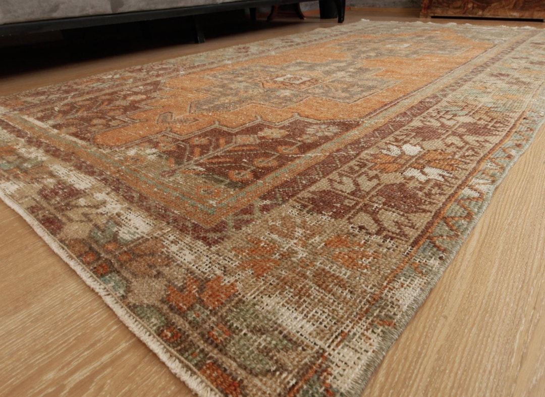 Faded Orange Brown Geometric Entryway Rug ,4'3
