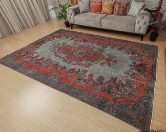 Alfombra turca gris y roja, 1,95 m x 2,78 m, estilo retro para cocina, 2207065524
