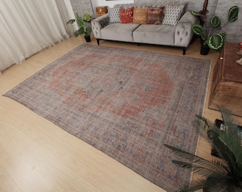 Distressed Hand knotted Vintage dining room carpet , 7'7" x 10'9" Living Room Rug 2407318557