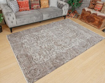 Vintage  Turkish  Area Rug , 5'3" x 9'5" Living Room carpet  2103272049