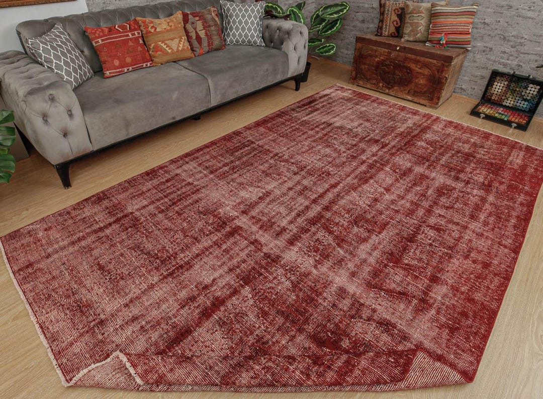 6x10 Red Handmade Rug, Home Decor Rug, Faded Red Rug, 6'3