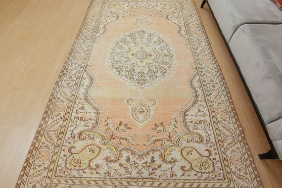 Pastel Beige Orange Area Rug , 5'9" x 9'8"  Turkish living room carpet 2108092941