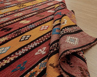 boho hand woven red orange hallway rug, 3'1" x 12'11"  kitchen  runner , 2501259118