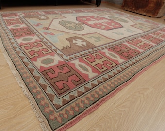 vintage geometric living room rug, vintage office carpet 6'2" x 8'3" , 2403237418