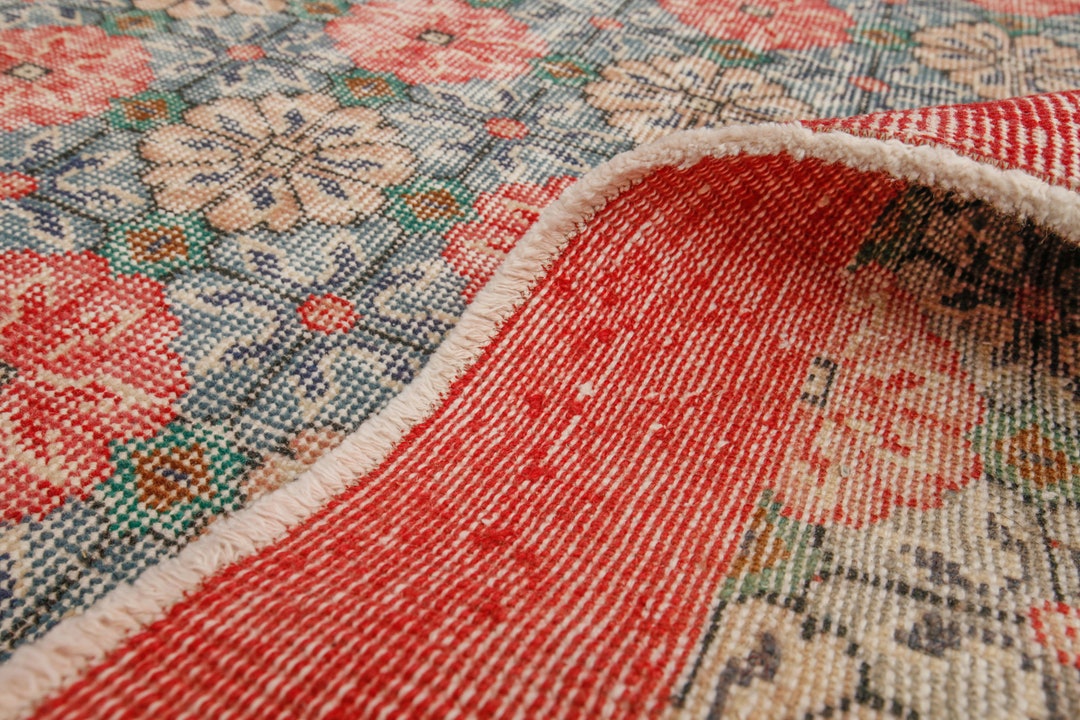 6x10 Floral Minimal Rug, Green Red Area Rug Handmade Turkish Rug , ,5'9 ...