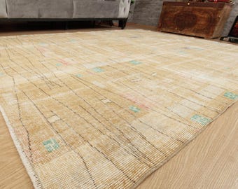 hand woven minimalist area rug, 6'9" x 9'3"  dining room carpet 2403138210