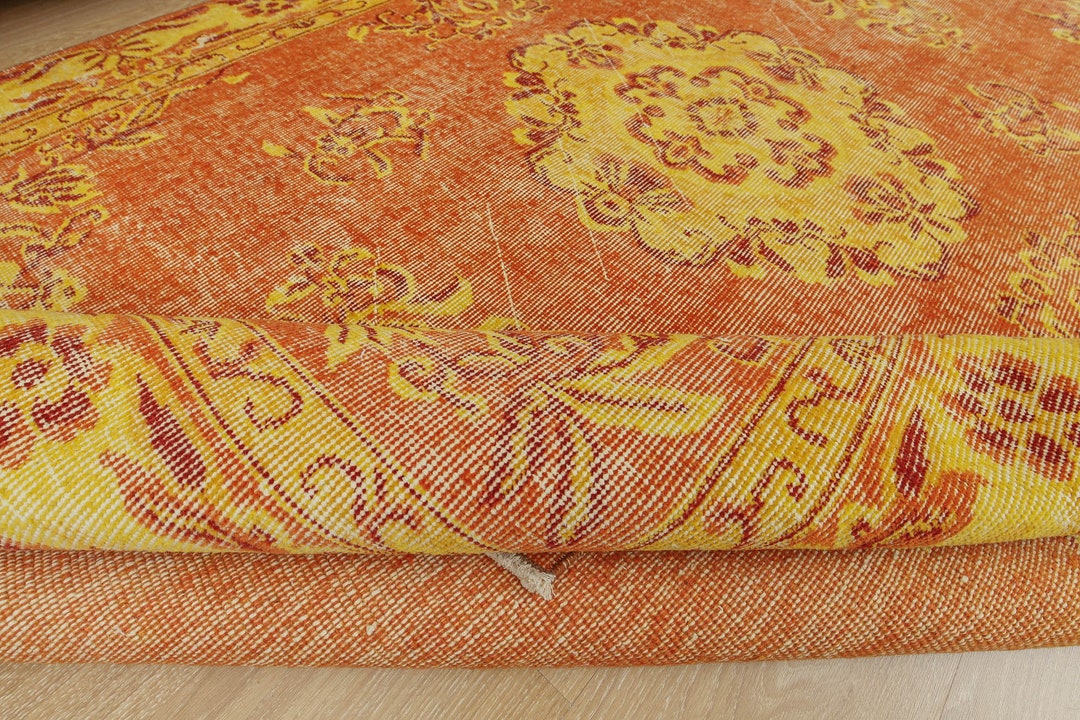 Orange Yellow Bohemian Living Room Rug, 5'5