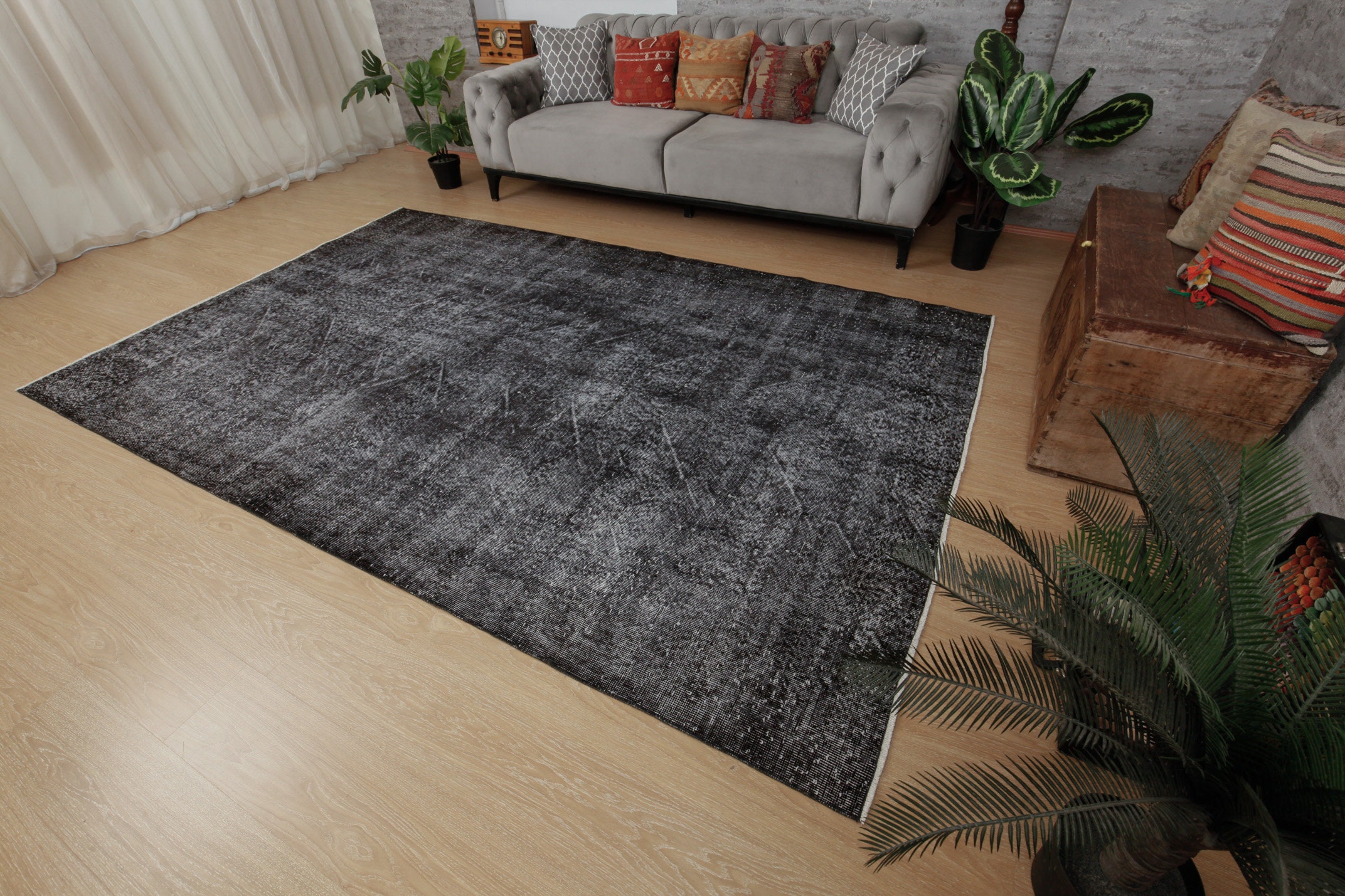 Tapis Fait Main Effet Vieilli Taille 6 X 10, Tapis De Salon Sombre Pi 3 Po. 9 11 Pour Le Salon, 2311157838