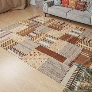 Vintage Kilim Patches do sypialni, dywan w stylu nomadów 6'7" x 9'10" 2101281358