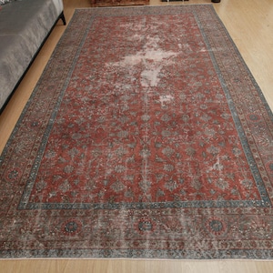7x11 Oushak distressed red  rug  , red vintage rug, 7&#39;1&quot; x 10&#39;11&quot; boho area rug, 2207145366