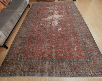 verweerd rood vintage vloerkleed, 7'1" x 10'11" eetkamertapijt 2207145366